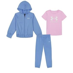 NWT Under Armour Kids Girl's Blue and Pink Jogger Set With Short‎ Sleeve T
